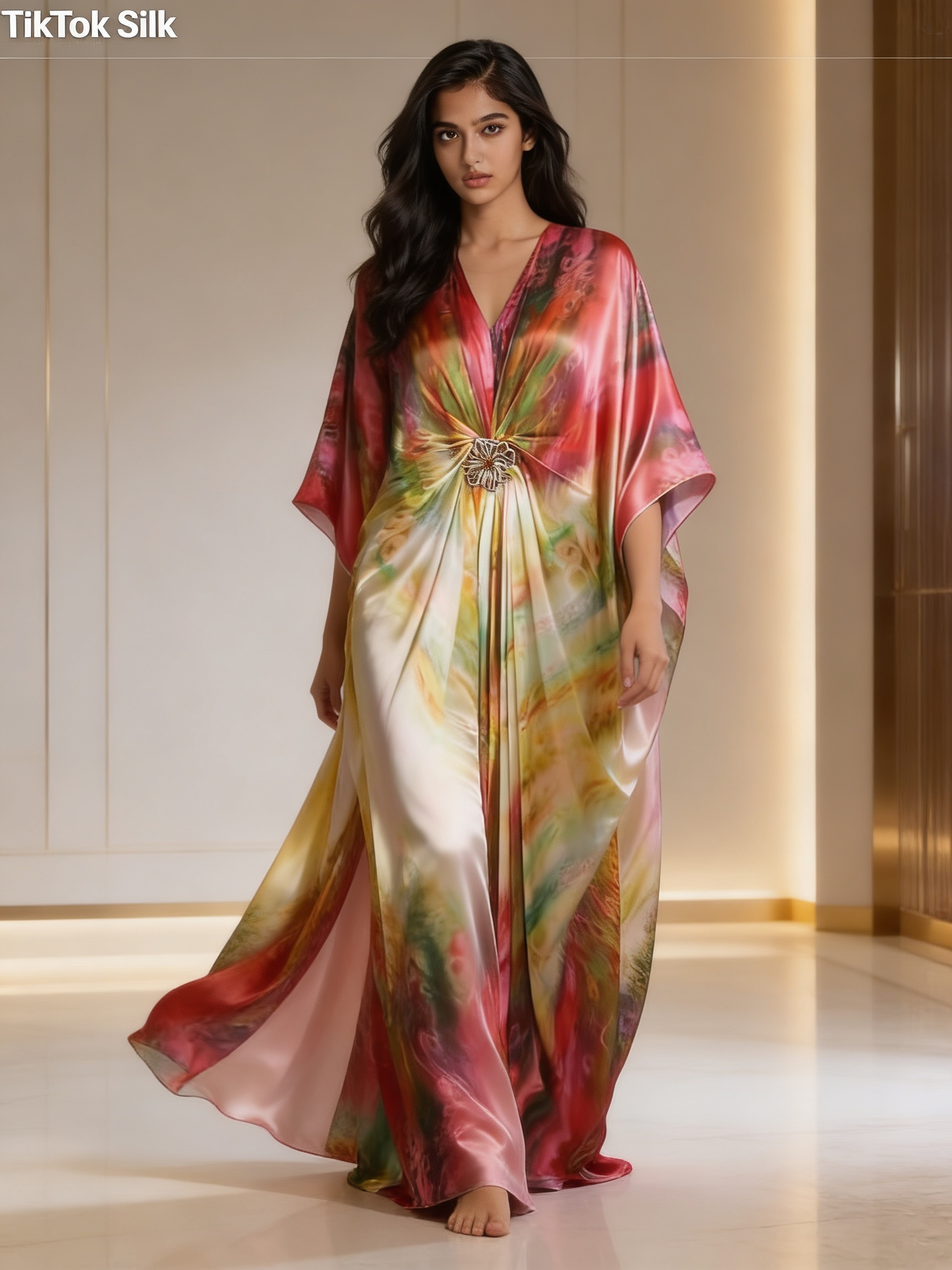 Ruby Oasis Digital Print Satin Silk Kaftan