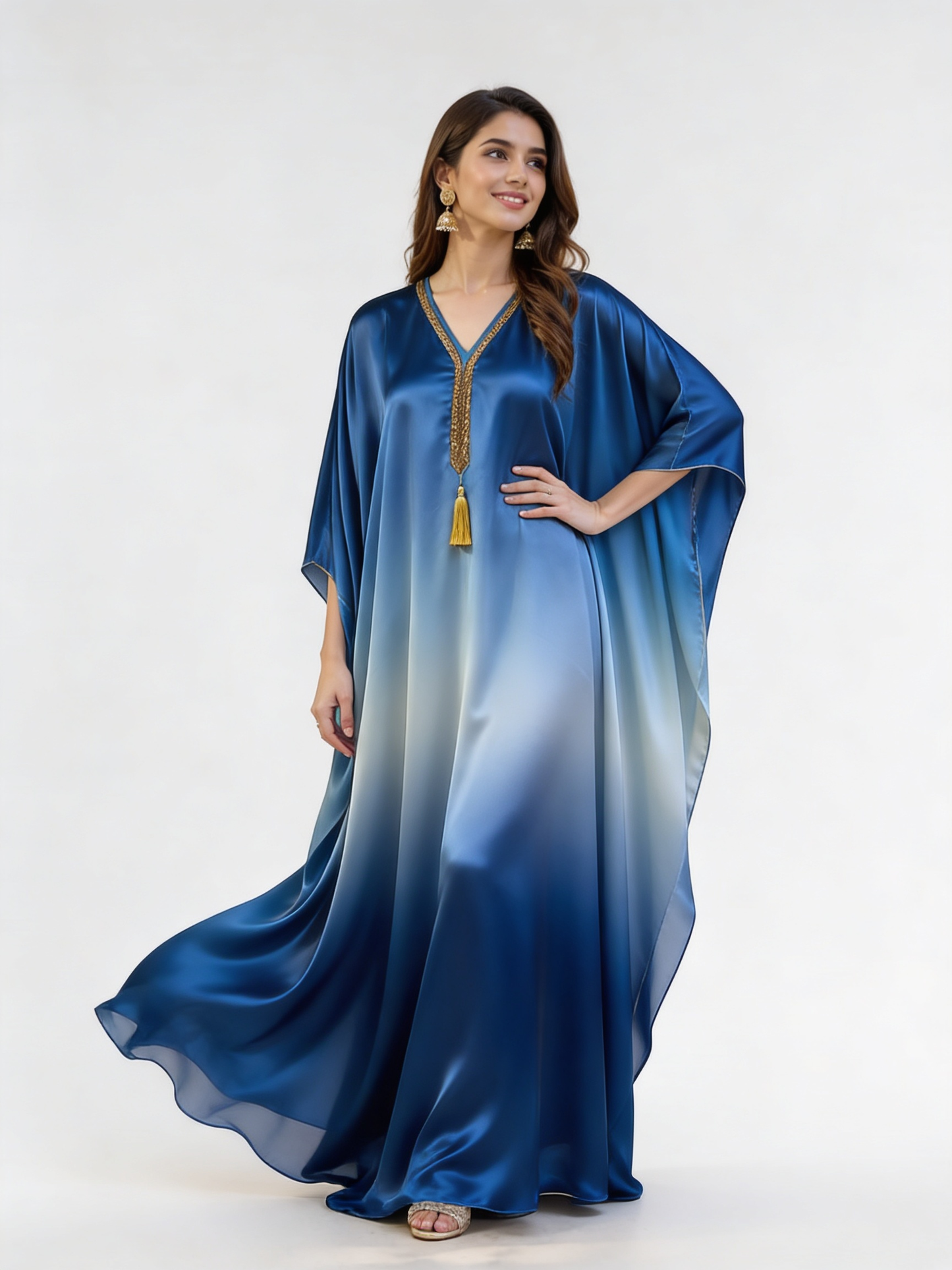 Sapphire Noor Ombre Satin Silk Kaftan