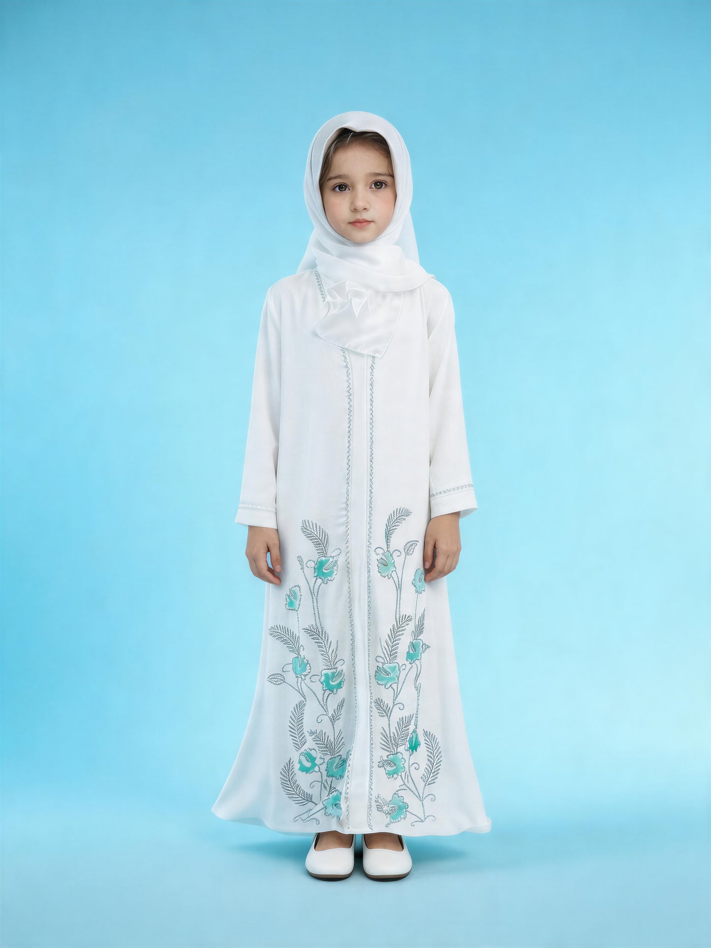Pearl Bloom White Kids Abaya
