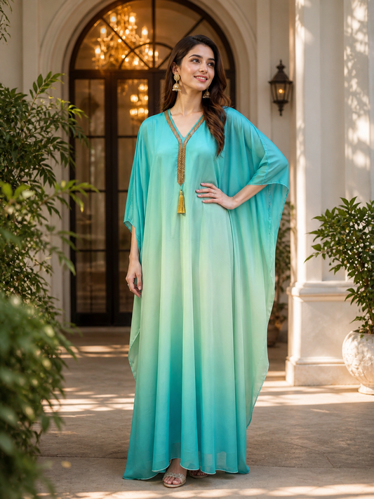 Seafoam Sage Draped Luxe Kaftan