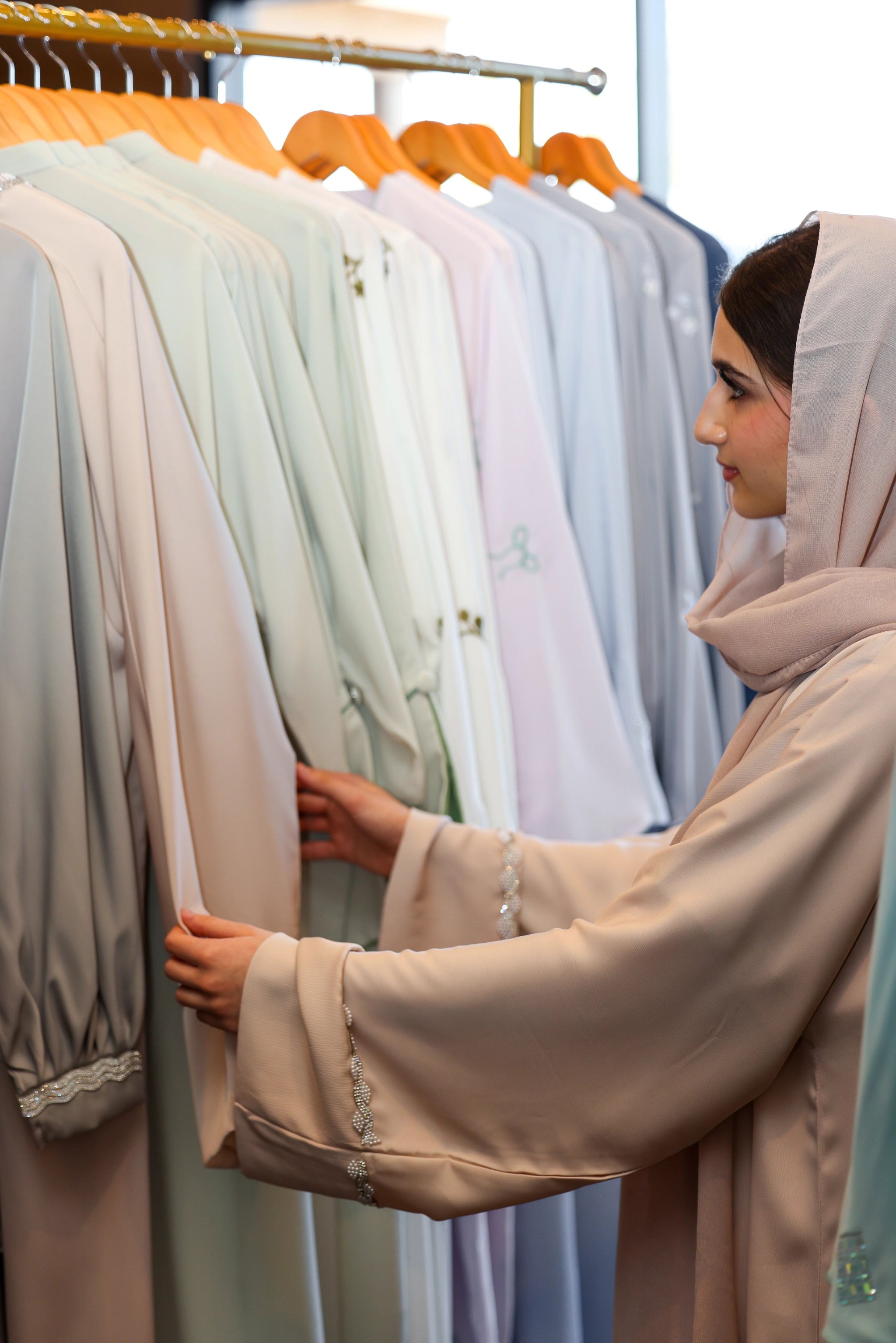 Humaaya Pearl Trim Silk Abaya