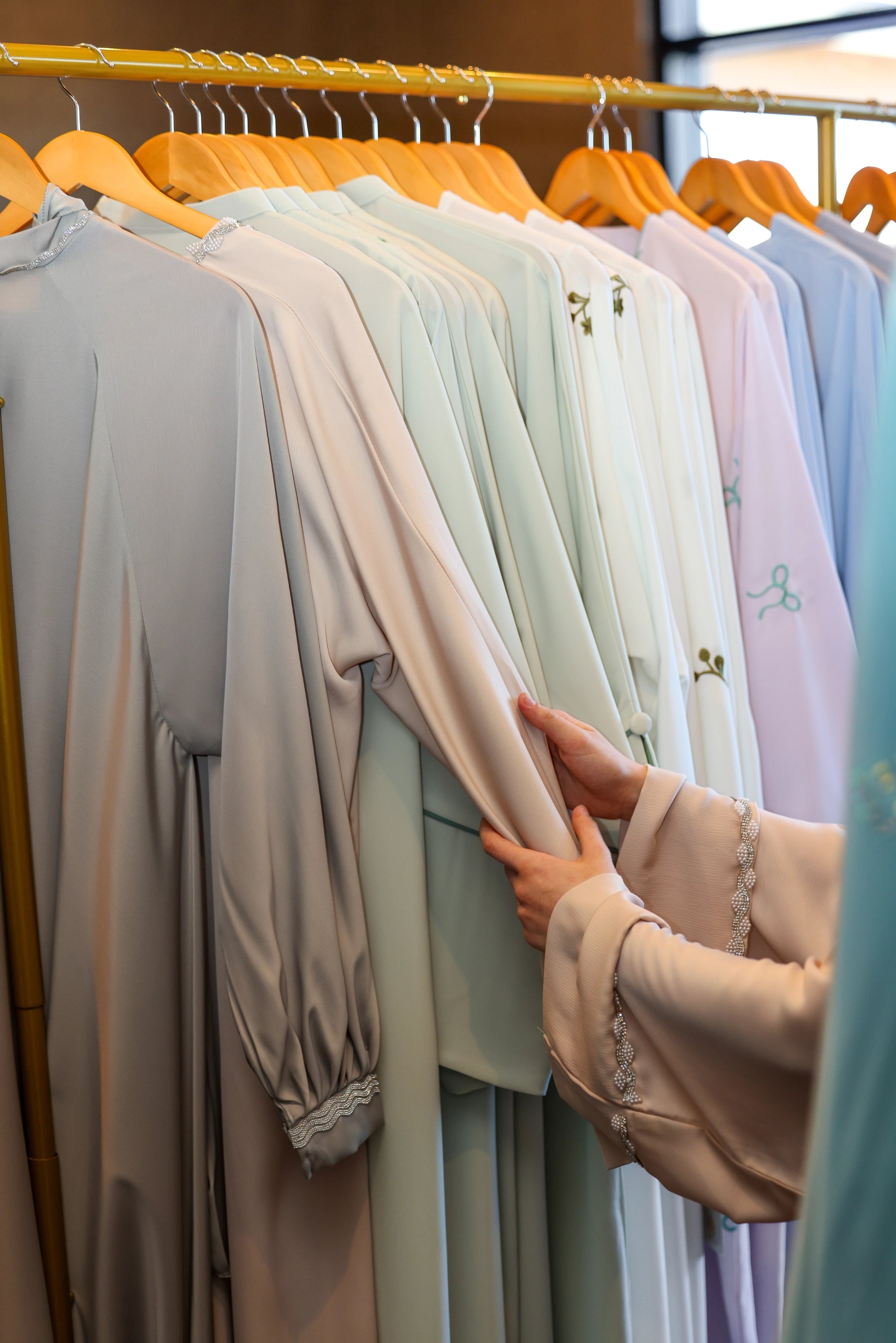 Humaaya Pearl Trim Silk Abaya