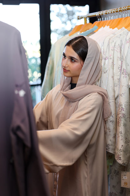 Humaaya Pearl Trim Silk Abaya