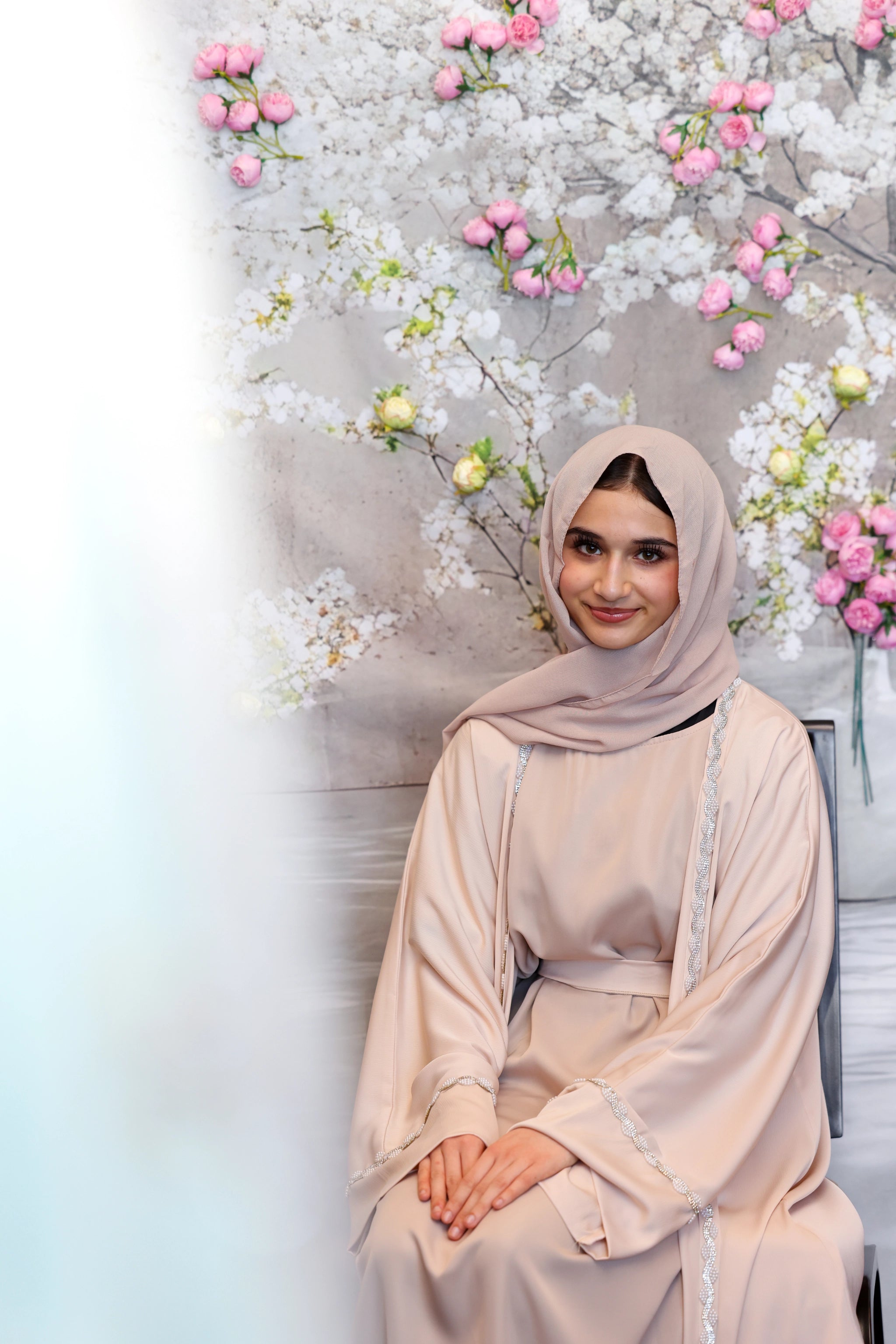 Humaaya Pearl Trim Silk Abaya