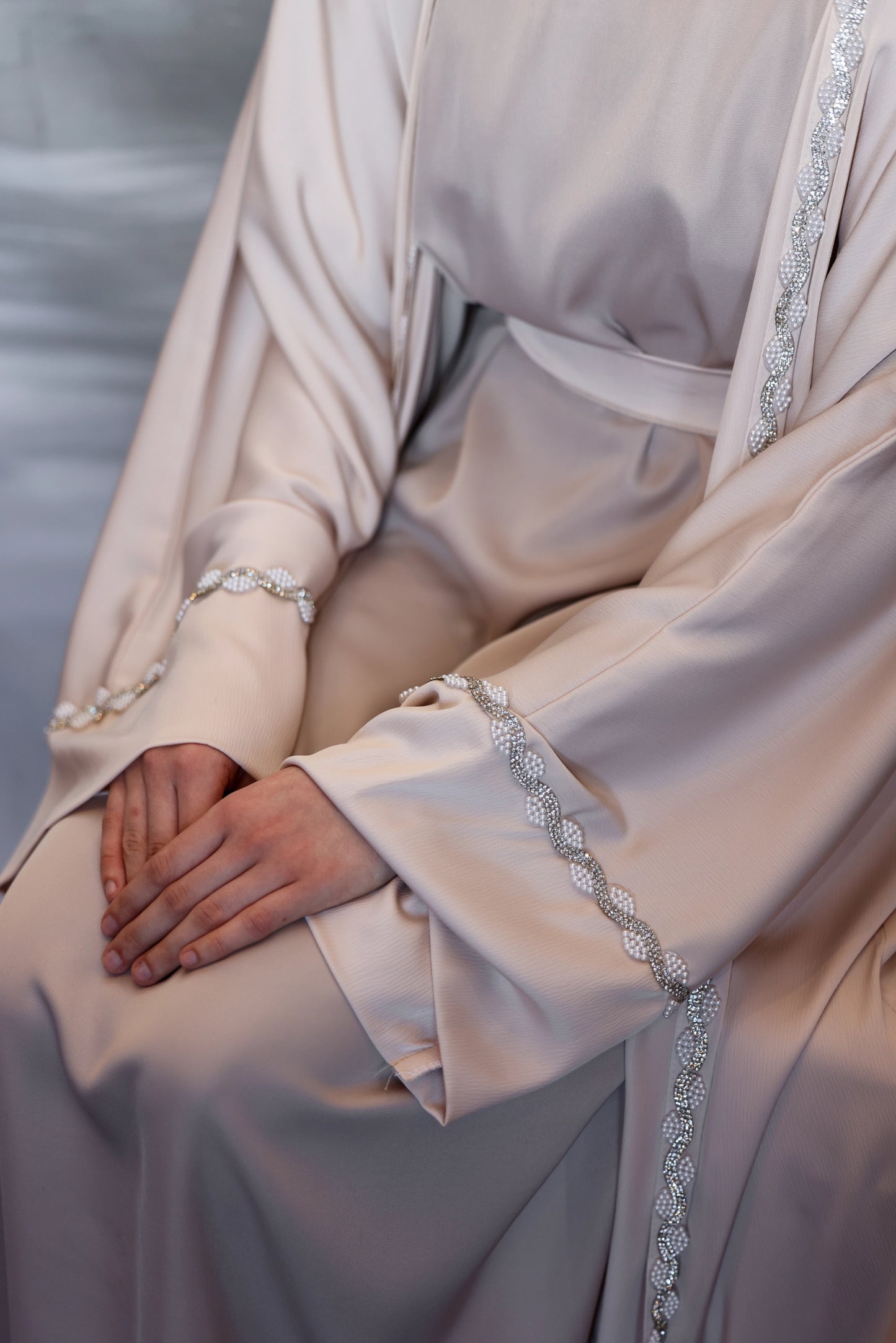 Humaaya Pearl Trim Silk Abaya