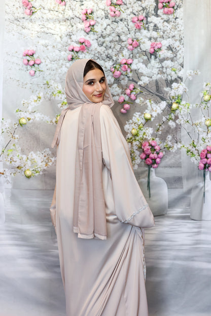 Humaaya Pearl Trim Silk Abaya