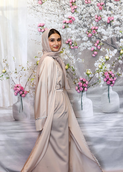 Humaaya Pearl Trim Silk Abaya