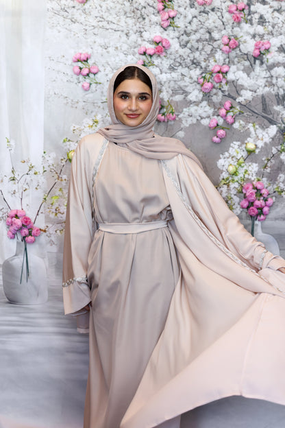 Humaaya Pearl Trim Silk Abaya