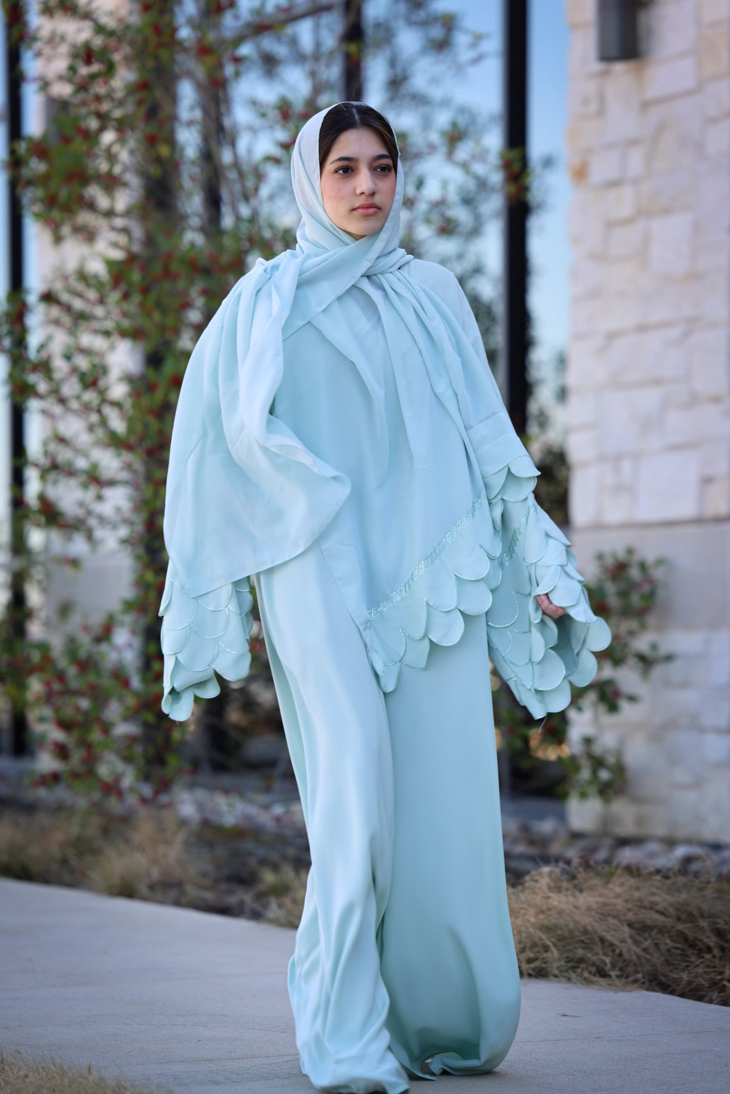 Humaaya Mint Petal Abaya