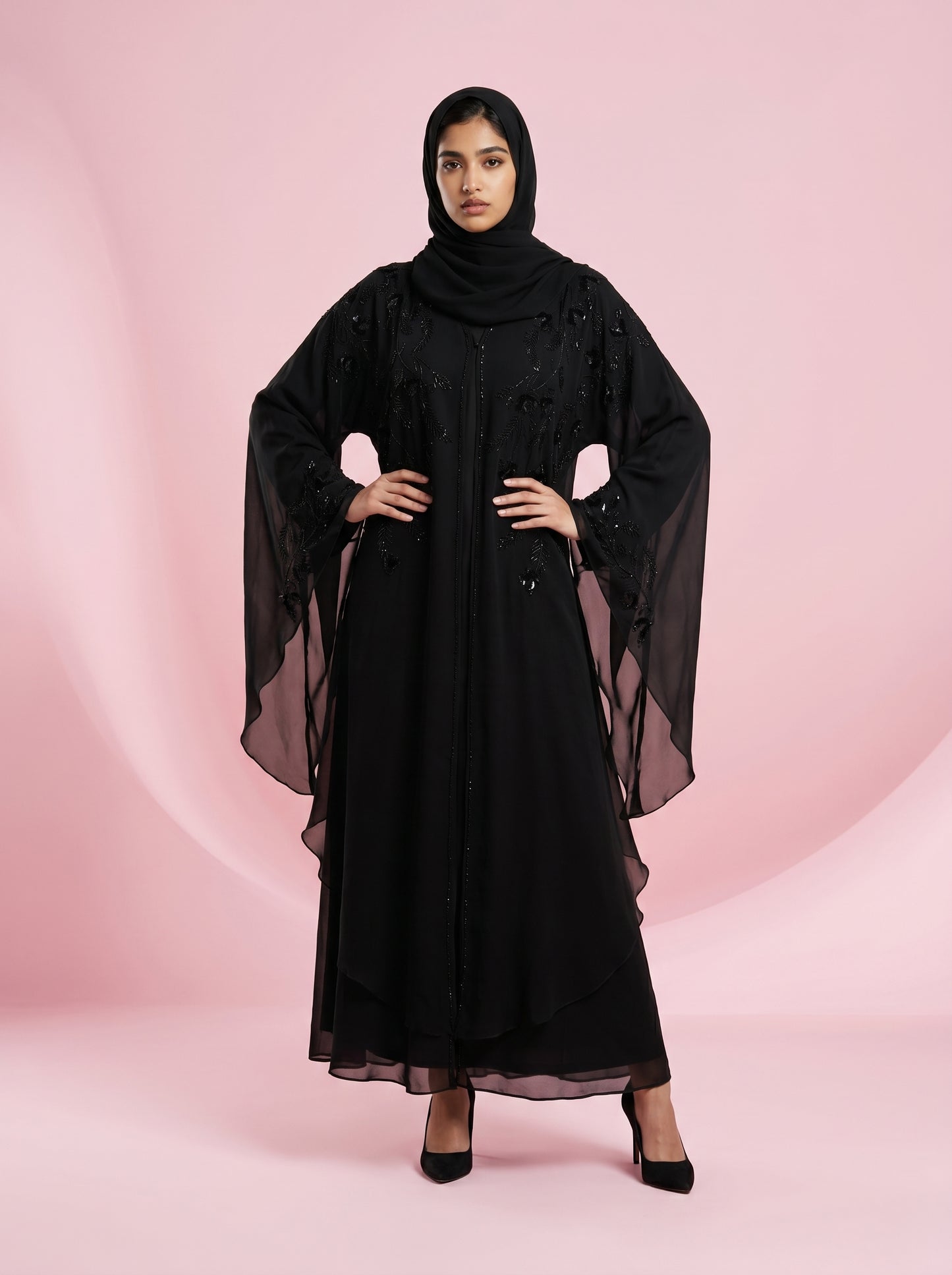Noir Butterfly Chiffon Kaftan