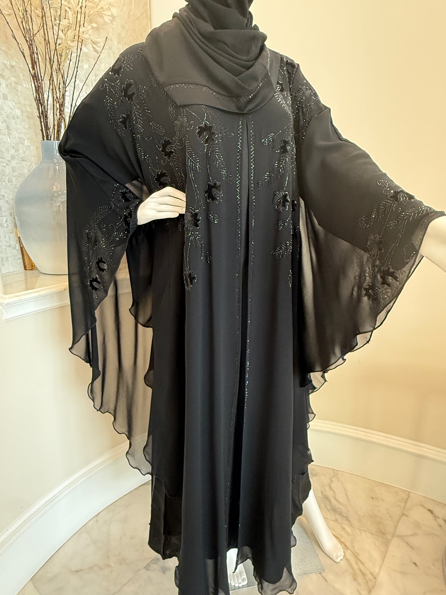 Noir Butterfly Chiffon Kaftan