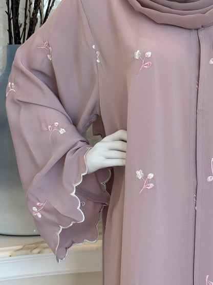 Desert Rose Embroidered Abaya – Dusty Mauve