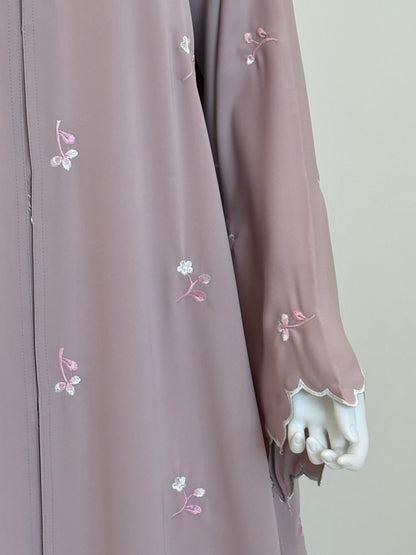 Desert Rose Embroidered Abaya – Dusty Mauve