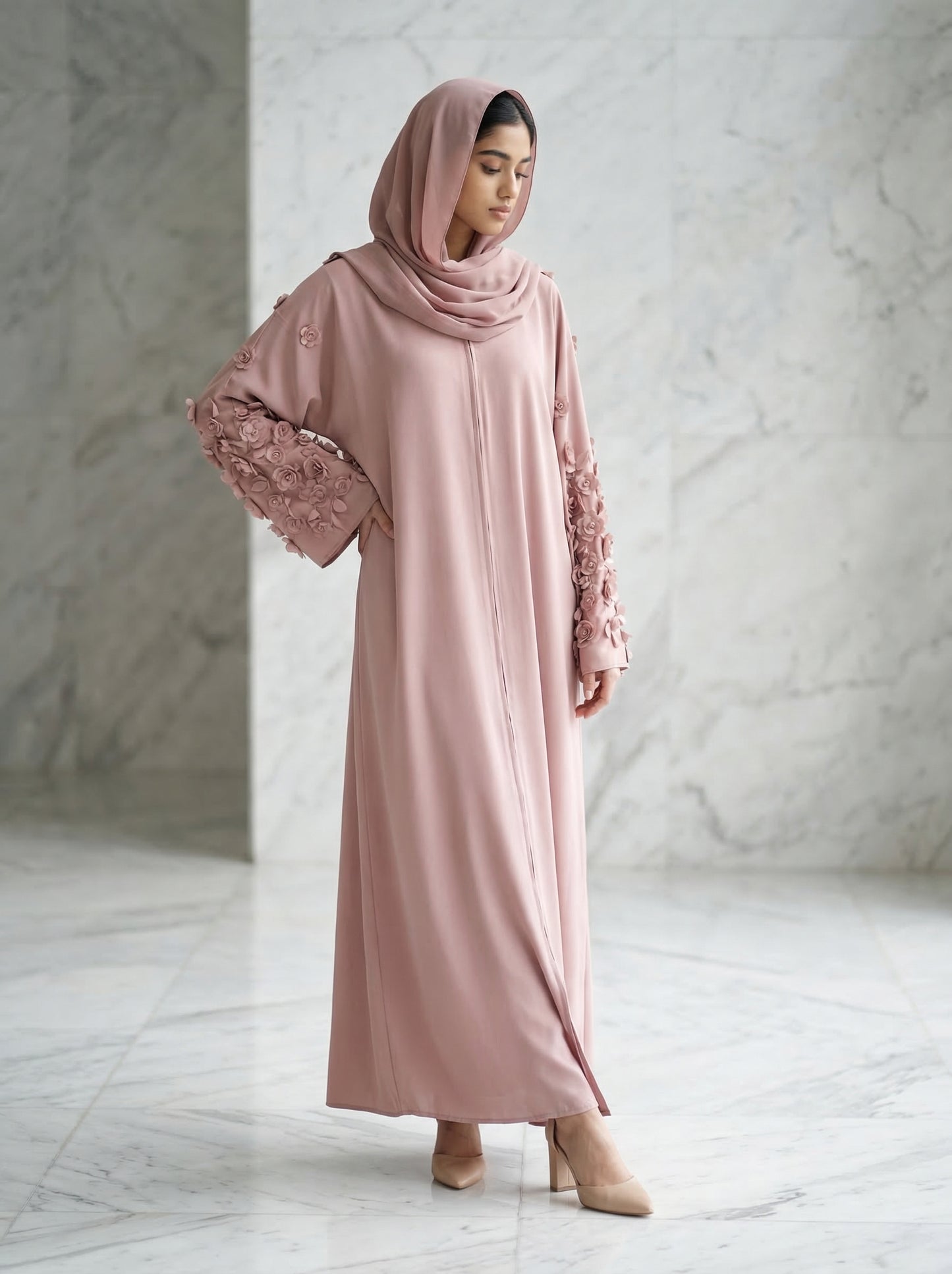 Royal Bloom Abaya – Dusty Rose