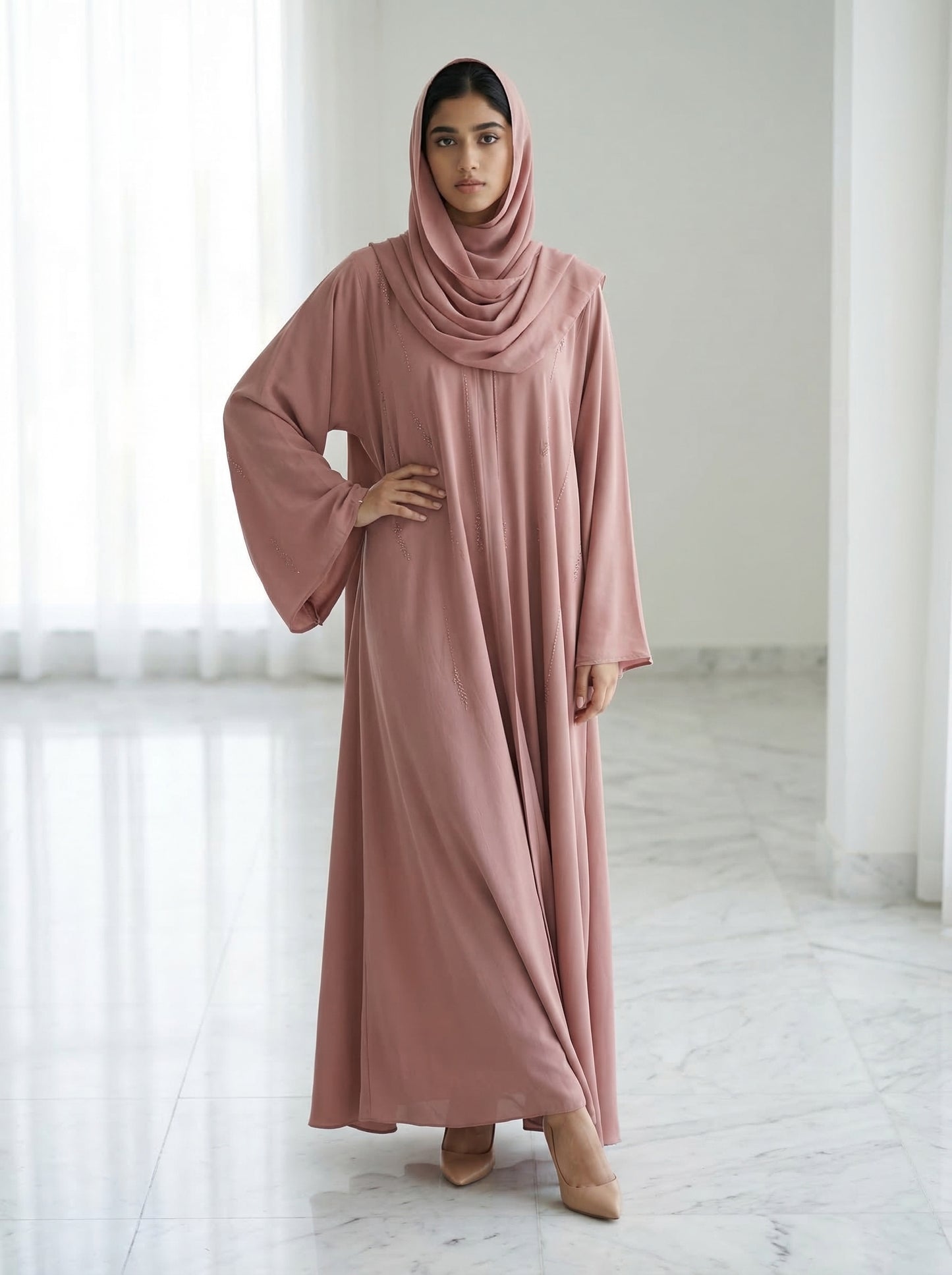Amara Blush Abaya with stones