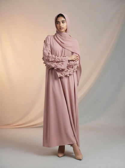 Royal Bloom Abaya – Dusty Rose
