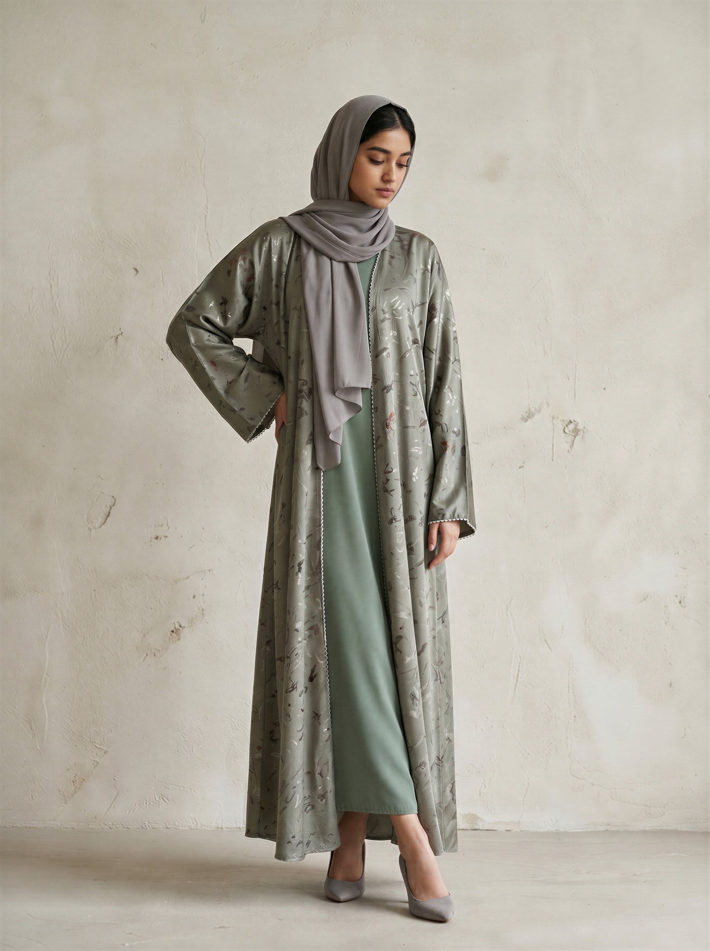 Sage Layered Luxe Abaya