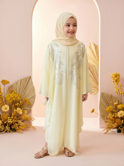 Butter Cream Butterfly Kids Abaya