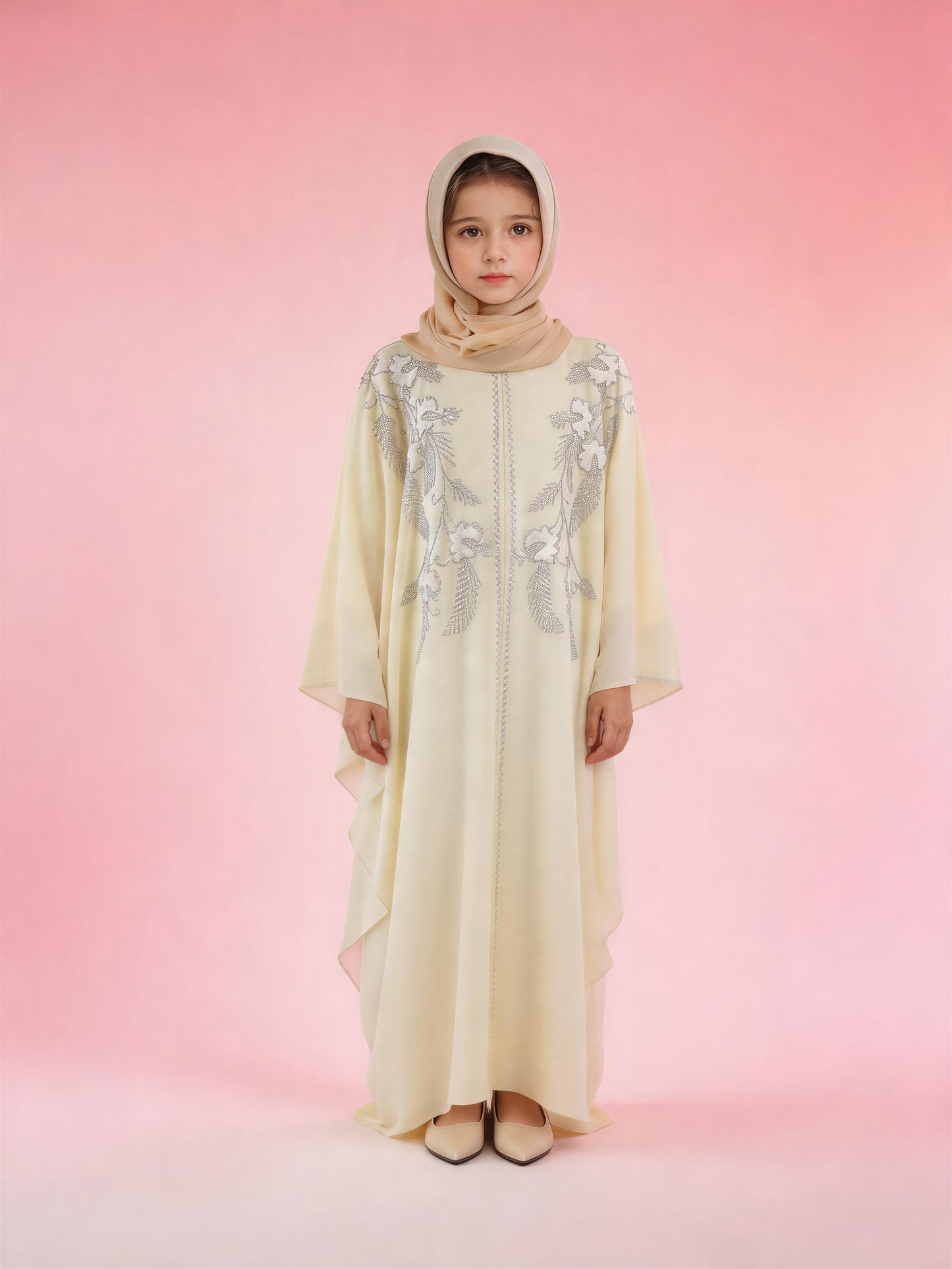Butter Cream Butterfly Kids Abaya