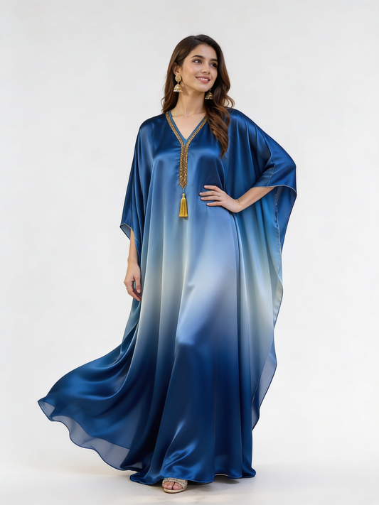 Sapphire Noor Ombre Satin Silk Kaftan