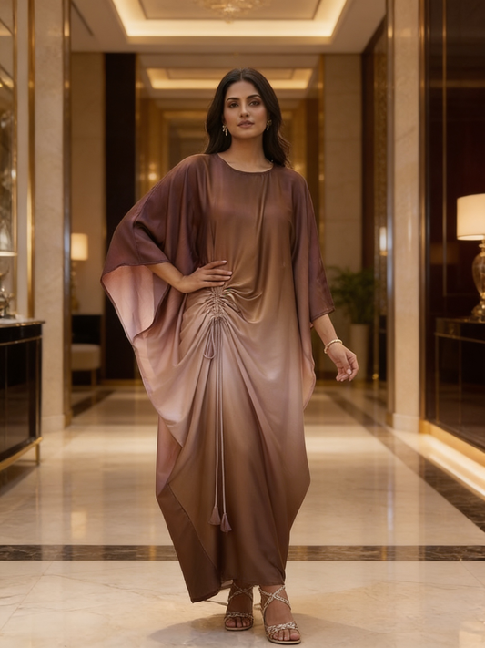 Mocha Dusk Satin Silk Kaftan