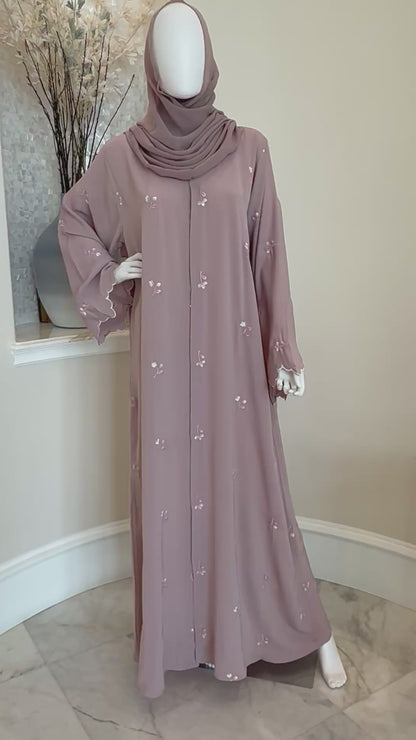 Desert Rose Embroidered Abaya – Dusty Mauve