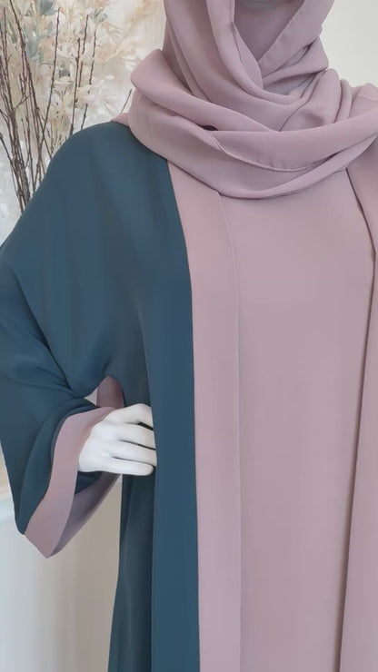 Teal Contrast Elegance Abaya
