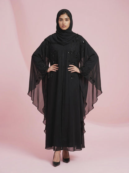 Noir Butterfly Chiffon Kaftan