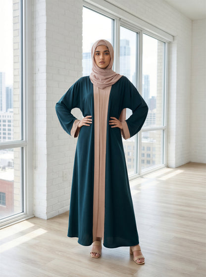 Teal Contrast Elegance Abaya